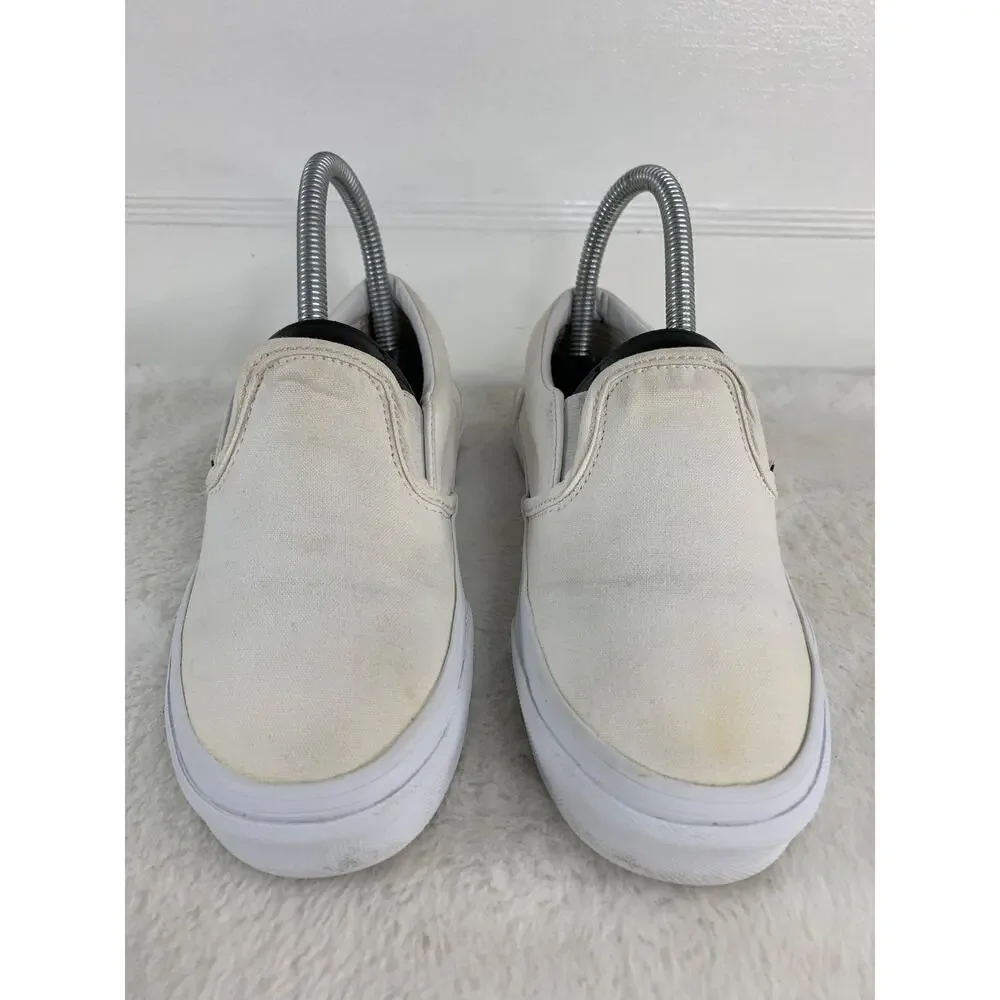 Vans Youth Classic Slip-On Sneakers White Canvas Shoes Size 3 | EU 34